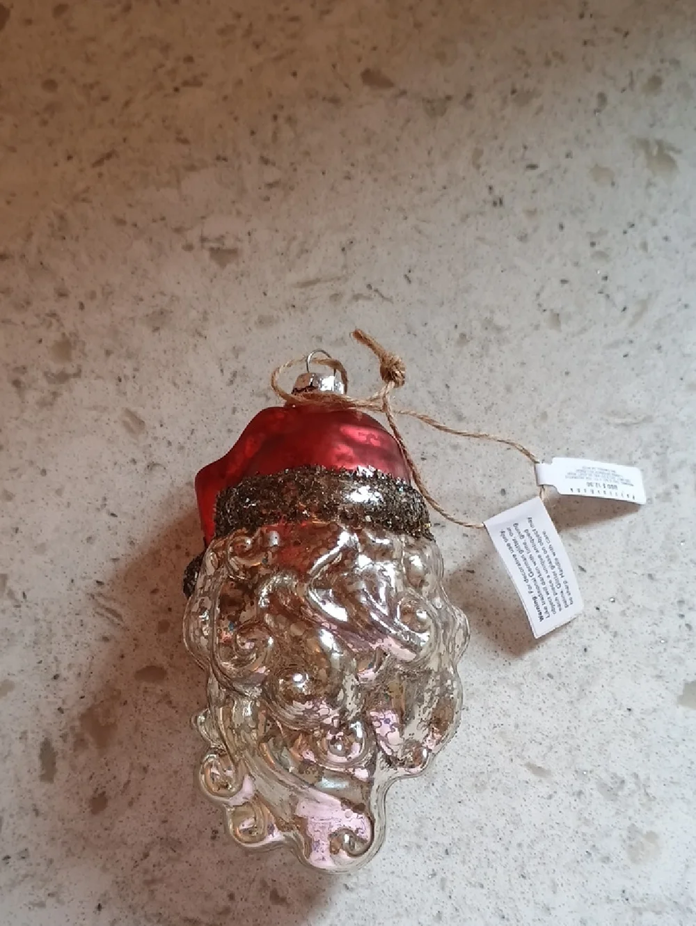 Pottery Barn Santa Ornament in Red and Silver